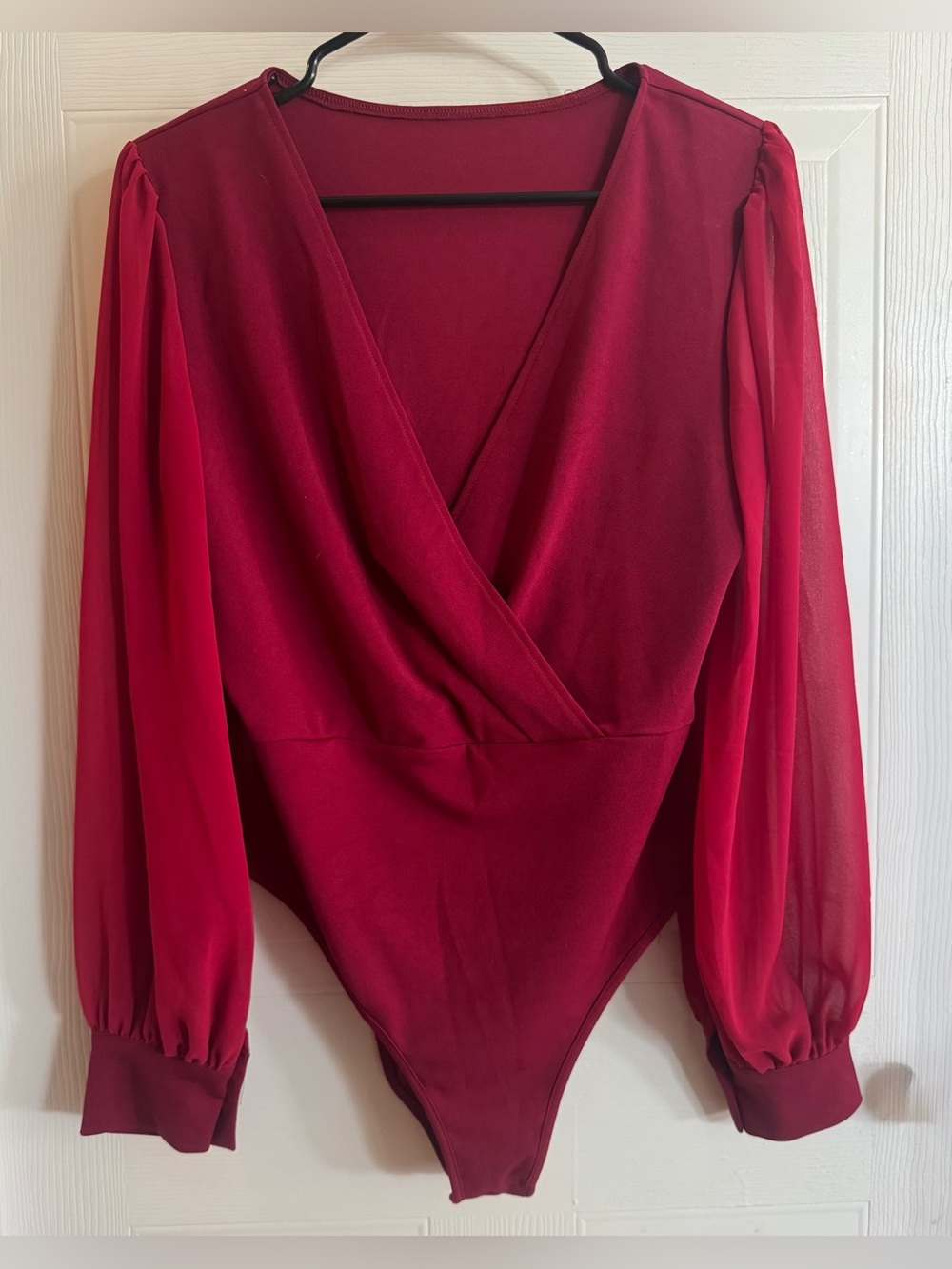 SHEIN Burgundy Red Surplice V-Neck Long Sleeve Bodysuit NWOT Sz S